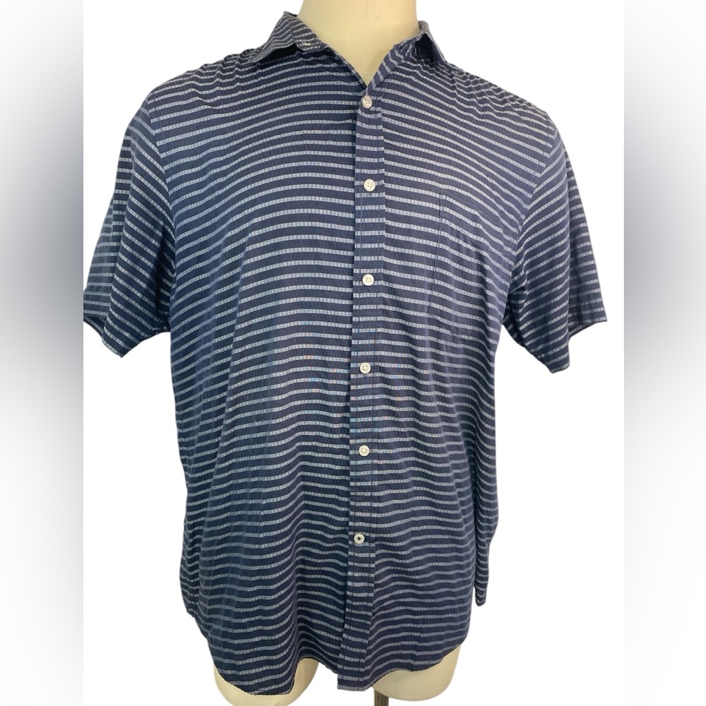 Club Room Short Sleeve Men's Blue Striped Shirt XL - Picture 1 of 4